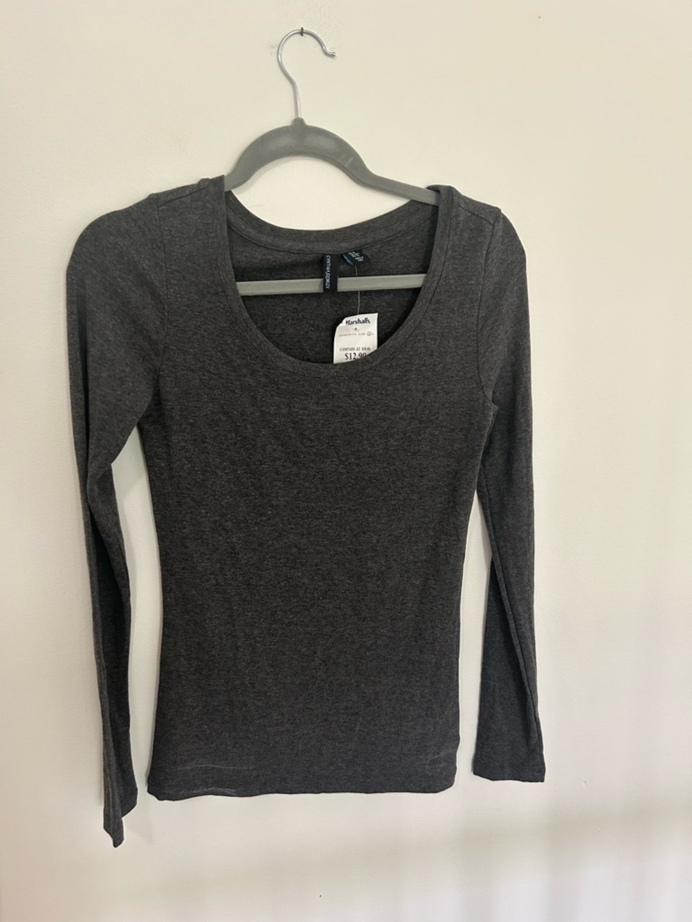 Women's Charcoal Scoop Neck Long Sleeve Tee